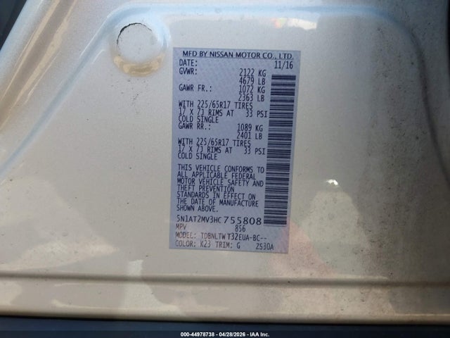 5N1AT2MV3HC755808 Nissan ROGUE SV