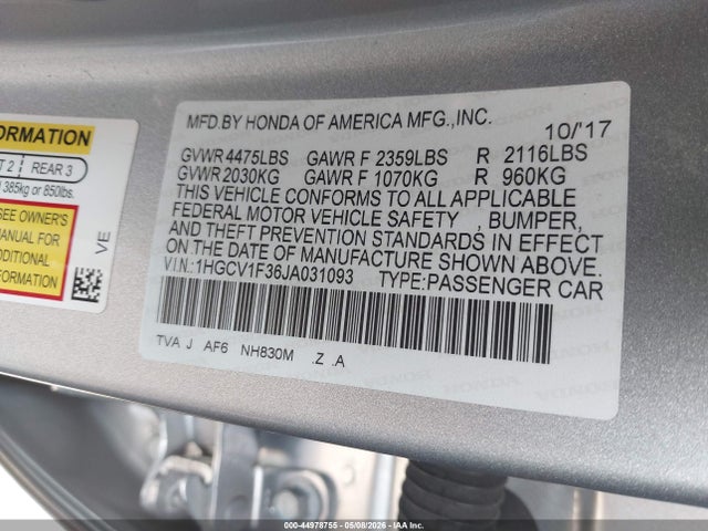 Продажа на аукционе авто 2018 Honda Accord Sport, vin: 1HGCV1F36JA031093, номер лота: 44978755