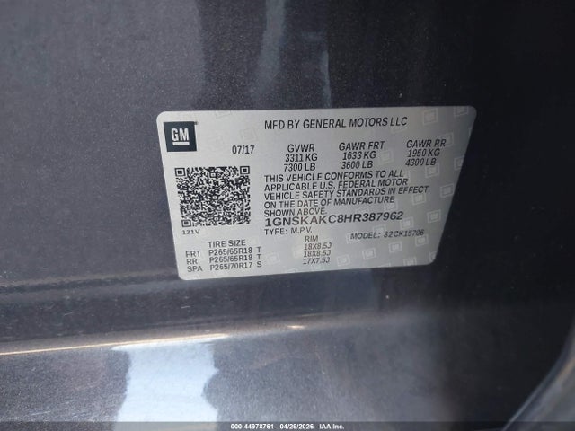 2017 Chevrolet Tahoe Ls მანქანა იყიდება აუქციონზე, vin: 1GNSKAKC8HR387962, აუქციონის ნომერი: 44978761