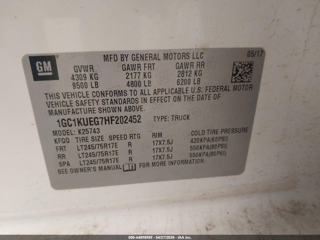 1GC1KUEG7HF202452 Chevrolet Silverado 2500hd Wt