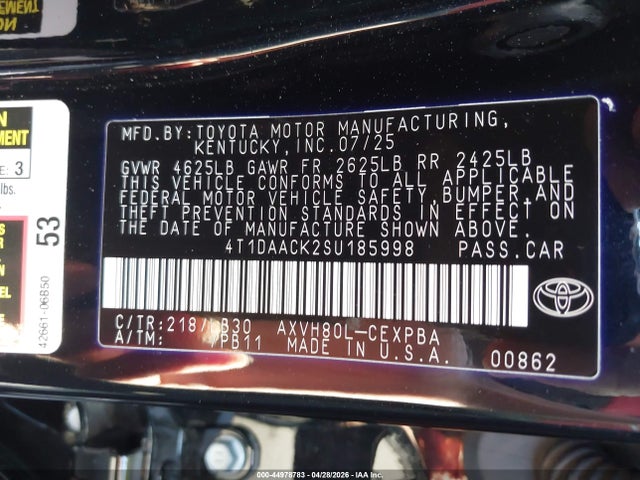 44978783 :رقم المزاد ، 4T1DAACK2SU185998 vin ، 2025 Toyota Camry Xse مزاد بيع
