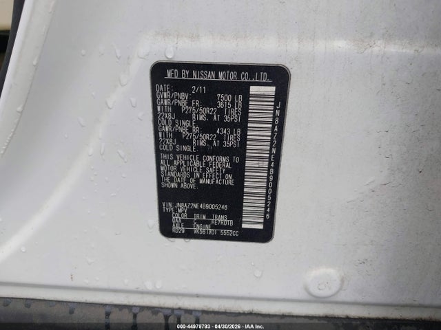 2011 Infiniti Qx56 მანქანა იყიდება აუქციონზე, vin: JN8AZ2NE4B9005246, აუქციონის ნომერი: 44978793