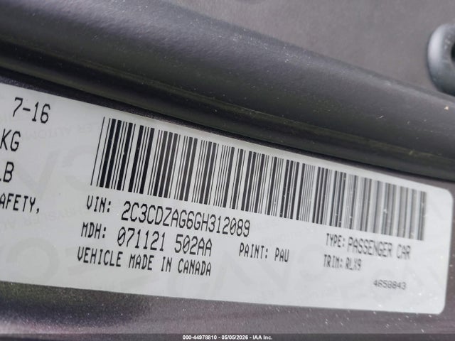 44978810 :رقم المزاد ، 2C3CDZAG6GH312089 vin ، 2016 Dodge Challenger Sxt Plus مزاد بيع