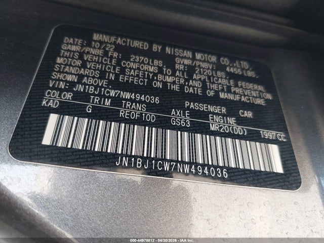 JN1BJ1CW7NW494036 Nissan Rogue Sport Sl Awd Xtronic Cvt