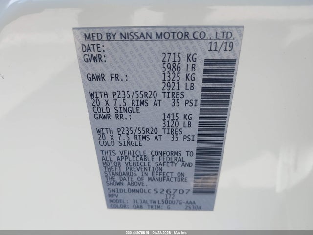 Aukcja sprzedaży 2020 Infiniti Qx60 Luxe, vin: 5N1DL0MN0LC526707, numer aukcji: 44978819
