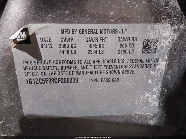 Продажа на аукционе авто 2012 Chevrolet Malibu 1lt, vin: 1G1ZC5E08CF260239, номер лота: 44978820