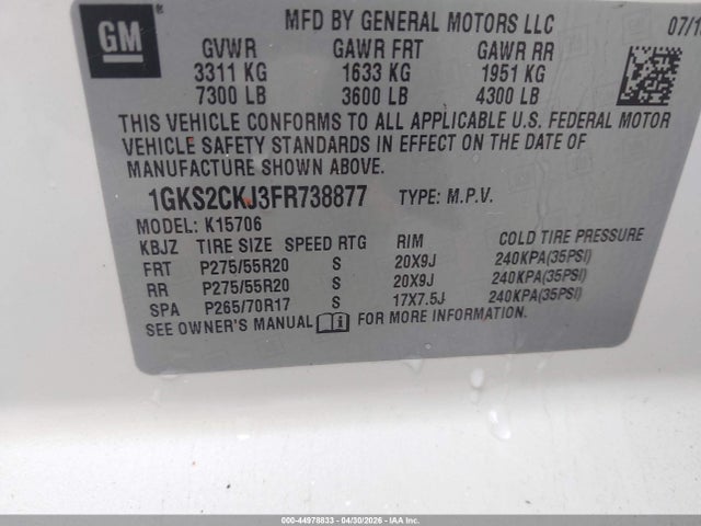 1GKS2CKJ3FR738877 GMC YUKON DENALI