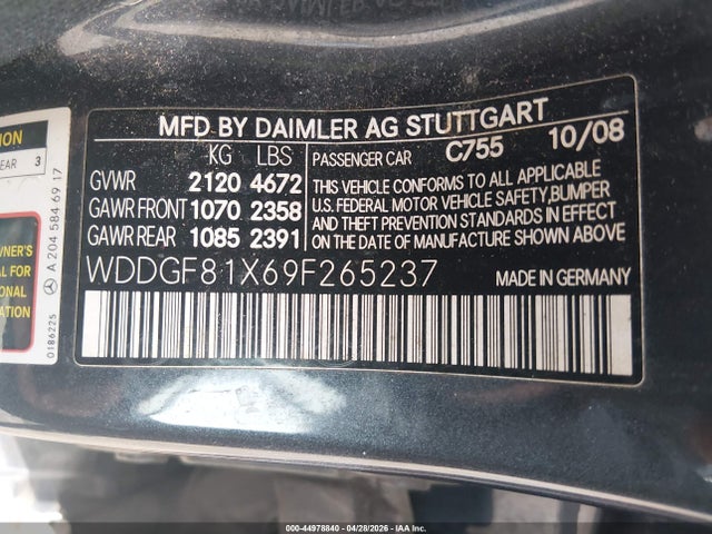 Auction sale of the 2009 Mercedes-benz C 300 Luxury 4matic/sport 4matic, vin: WDDGF81X69F265237, lot number: 44978840