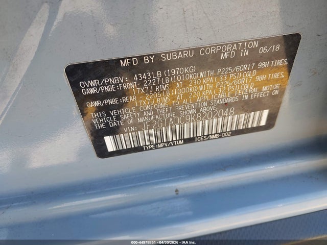 Aukcja sprzedaży 2019 Subaru Crosstrek 2.0i Premium, vin: JF2GTADC9K8202048, numer aukcji: 44978851