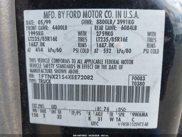 Продаж на аукціоні авто 1999 Ford F-250 Lariat/xl/xlt, vin: 1FTNX21S4XEE72082, номер лоту: 44978852