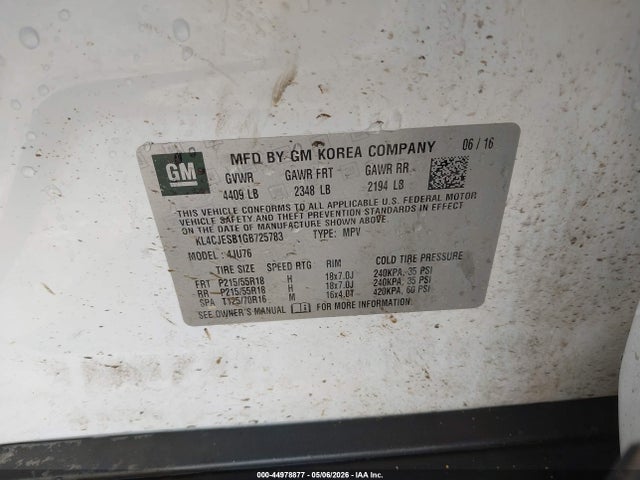 Aukcja sprzedaży 2016 Buick Encore, vin: KL4CJESB1GB725783, numer aukcji: 44978877