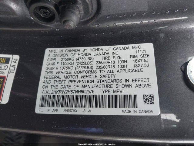 Honda Cr-v Awd Ex-l 2022 2HKRW2H87NH602576 Image 9