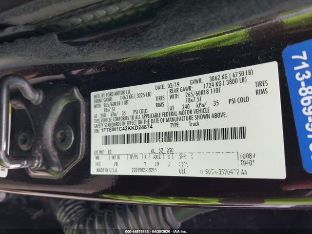 Aukcja sprzedaży 2019 Ford F-150 Xlt, vin: 1FTEW1C42KKD24874, numer aukcji: 44978888