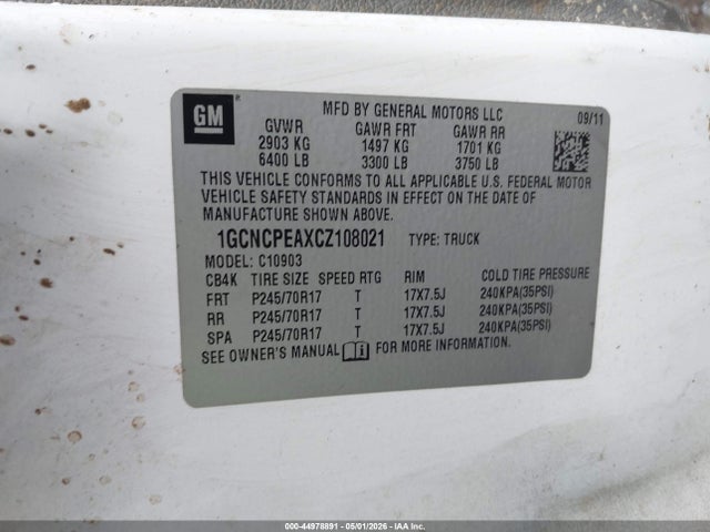 44978891 :رقم المزاد ، 1GCNCPEAXCZ108021 vin ، 2012 Chevrolet Silverado 1500 Work Truck مزاد بيع