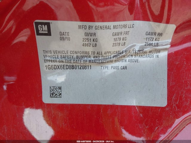 Auction sale of the 2011 Cadillac Sts Premium, vin: 1G6DX6ED8B0120811, lot number: 44978895
