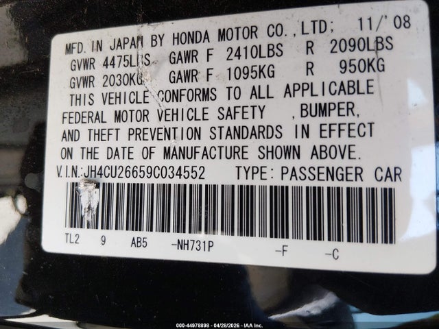 Продаж на аукціоні авто 2009 Acura Tsx, vin: JH4CU26659C034552, номер лоту: 44978898