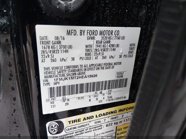 2017 Ford Expedition El Platinum მანქანა იყიდება აუქციონზე, vin: 1FMJK1MT2HEA15926, აუქციონის ნომერი: 44978907