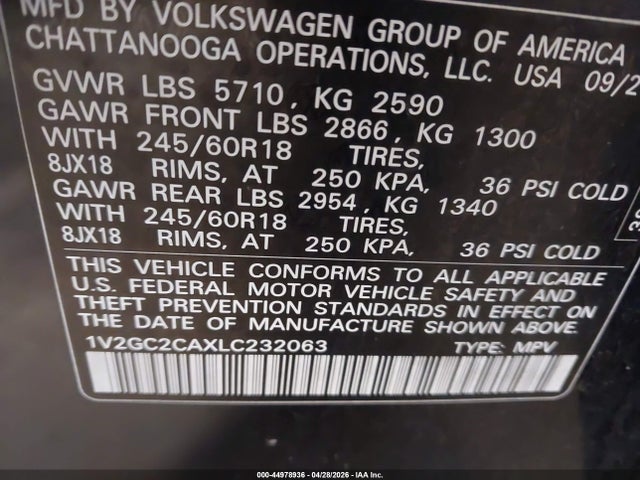 Aukcja sprzedaży 2020 Volkswagen Atlas Cross Sport 2.0t S, vin: 1V2GC2CAXLC232063, numer aukcji: 44978936