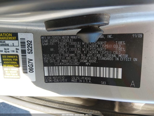 Продажа на аукционе авто 2010 Toyota Sienna Le, vin: 5TDJK4CC8AS033807, номер лота: 44978958