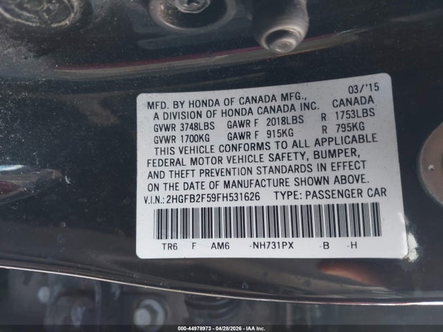 Honda Civic Lx 2015 2HGFB2F59FH531626 Image 9