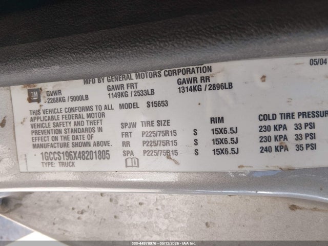 Продажа на аукционе авто 2004 Chevrolet Colorado Ls, vin: 1GCCS196X48201805, номер лота: 44978976