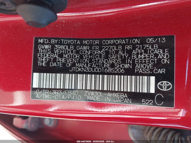 Продажа на аукционе авто 2013 Toyota Prius Three, vin: JTDKN3DU0D1685206, номер лота: 44978989