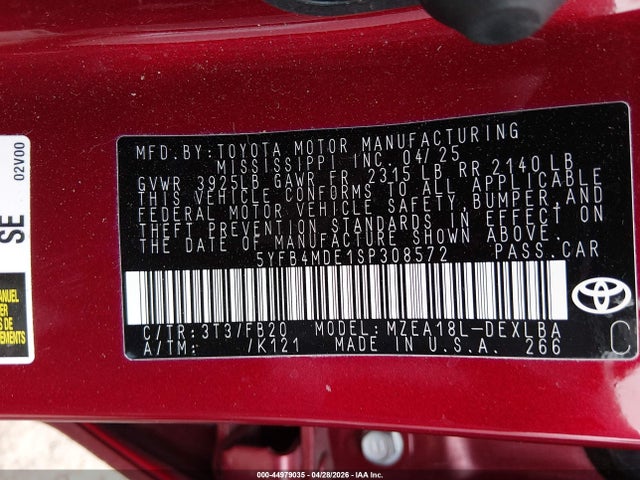 5YFB4MDE1SP308572 Toyota COROLLA LE