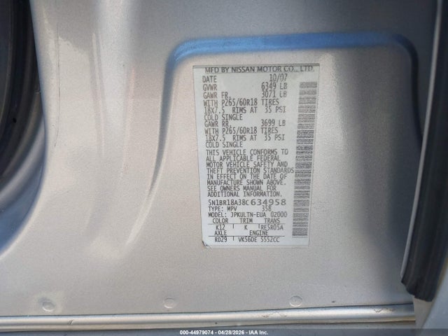 Продажа на аукционе авто 2008 Nissan Pathfinder Se V8, vin: 5N1BR18A38C634958, номер лота: 44979074