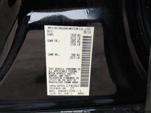 Продажа на аукционе авто 2015 Nissan Altima 2.5 Sv, vin: 1N4AL3AP3FC178507, номер лота: 44979093
