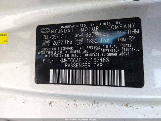 Продажа на аукционе авто 2013 Hyundai Veloster Turbo W/black, vin: KMHTC6AE1DU167463, номер лота: 44979097