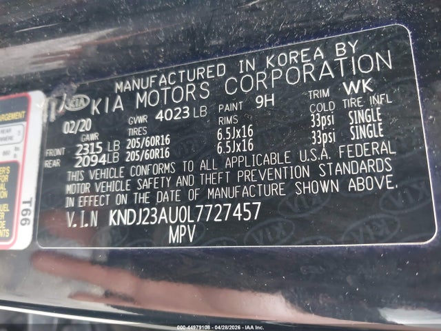 Aukcja sprzedaży 2020 Kia Soul Lx, vin: KNDJ23AU0L7727457, numer aukcji: 44979108