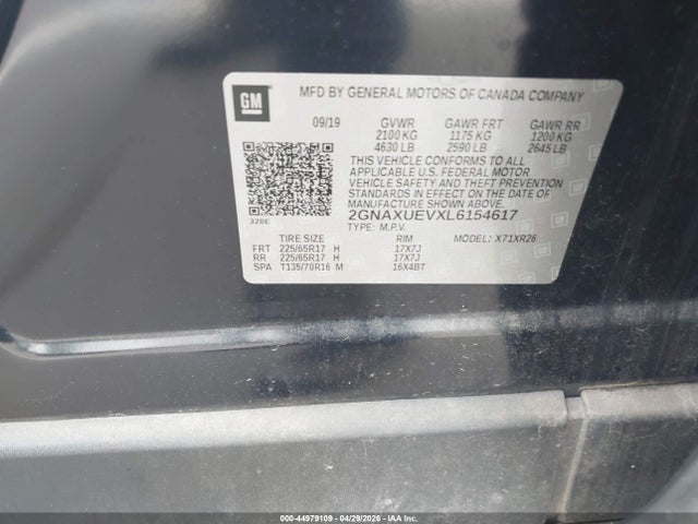 44979109 :رقم المزاد ، 2GNAXUEVXL6154617 vin ، 2020 Chevrolet Equinox Awd Lt 1.5l Turbo مزاد بيع