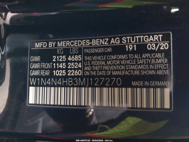 Aukcja sprzedaży 2021 Mercedes-benz Gla 250 4matic, vin: W1N4N4HB3MJ127270, numer aukcji: 44979120