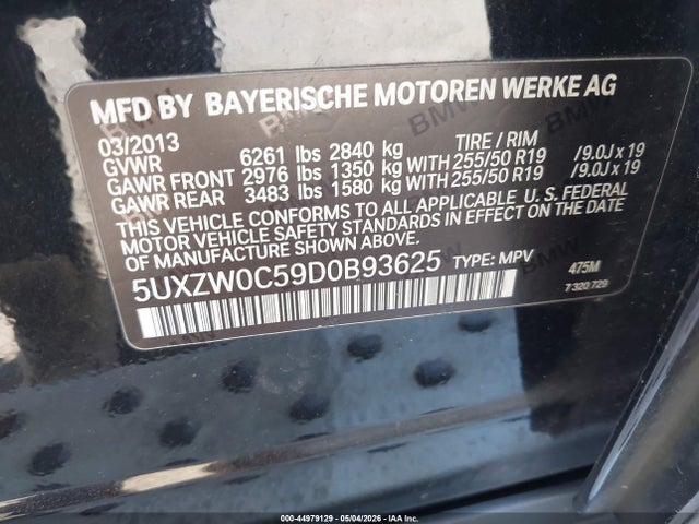 2013 Bmw X5 Xdrive35d მანქანა იყიდება აუქციონზე, vin: 5UXZW0C59D0B93625, აუქციონის ნომერი: 44979129