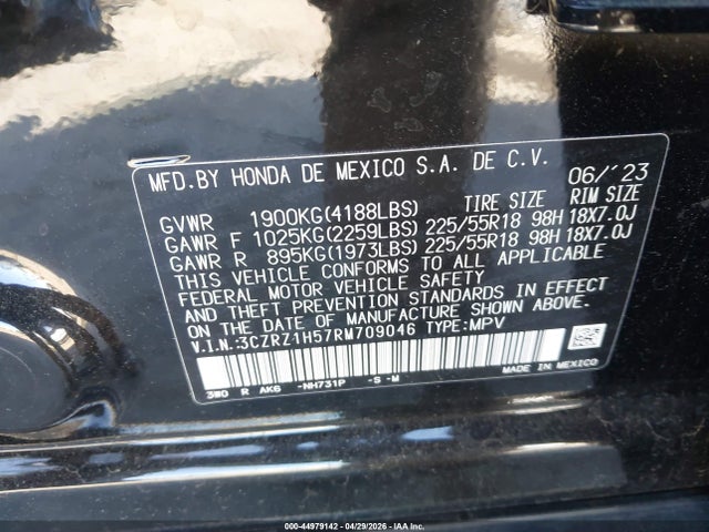3CZRZ1H57RM709046 Honda Hr-v 2wd Sport/2wd Sport W/o Bsi