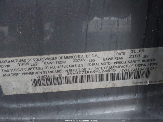 Продаж на аукціоні авто 2009 Volkswagen Jetta Se, vin: 3VWRZ71K69M124643, номер лоту: 44979144