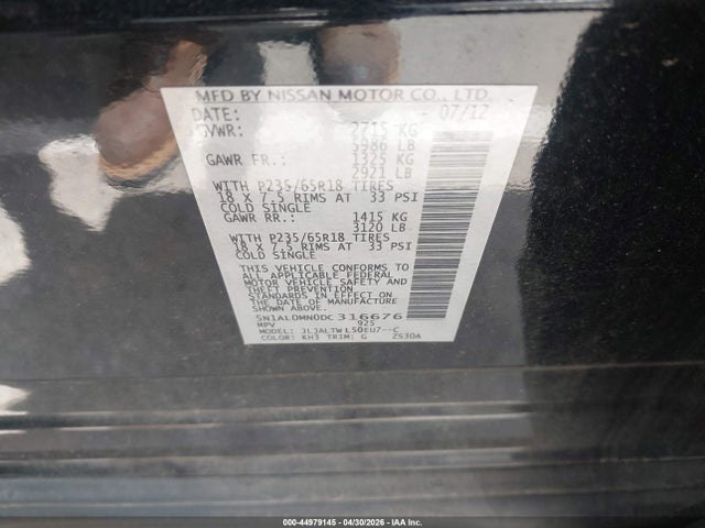 44979145 :رقم المزاد ، 5N1AL0MN0DC316676 vin ، 2013 Infiniti Jx35 مزاد بيع