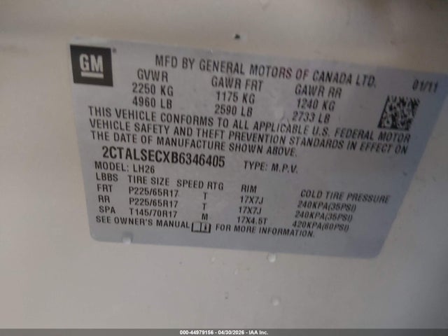 Продажа на аукционе авто 2011 Gmc Terrain Sle-2, vin: 2CTALSECXB6346405, номер лота: 44979156