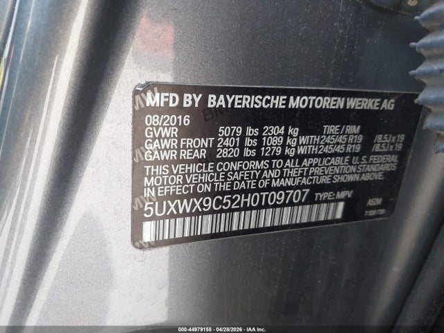 2017 Bmw X3 Xdrive28i მანქანა იყიდება აუქციონზე, vin: 5UXWX9C52H0T09707, აუქციონის ნომერი: 44979158