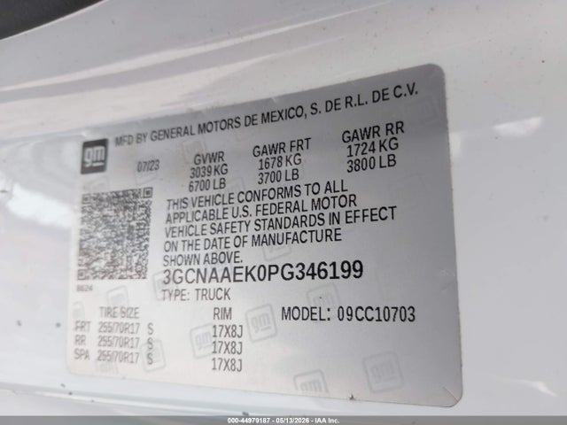 Продажа на аукционе авто 2023 Chevrolet Silverado 1500 2wd  Standard Bed Wt, vin: 3GCNAAEK0PG346199, номер лота: 44979187