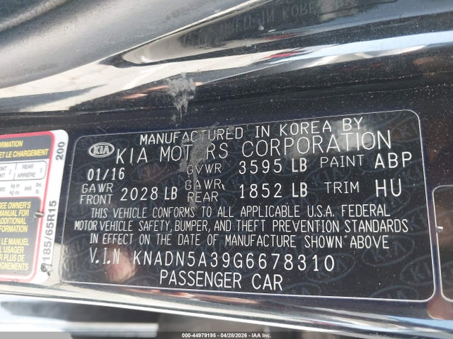 2016 Kia Rio Ex მანქანა იყიდება აუქციონზე, vin: KNADN5A39G6678310, აუქციონის ნომერი: 44979195