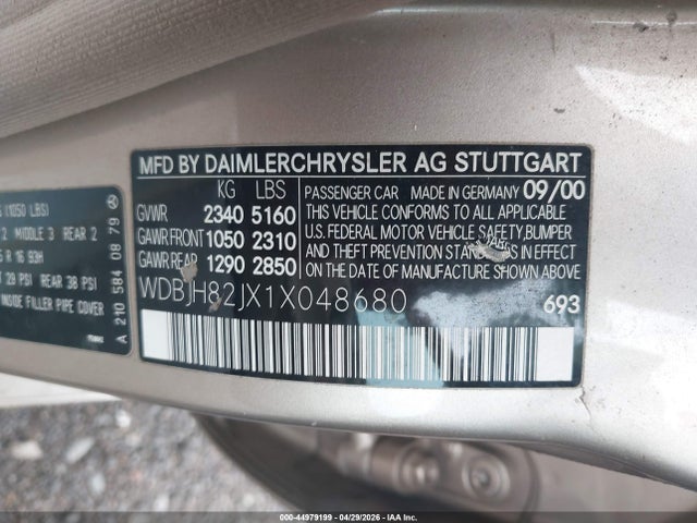 Aukcja sprzedaży 2001 Mercedes-benz E 320 4m, vin: WDBJH82JX1X048680, numer aukcji: 44979199