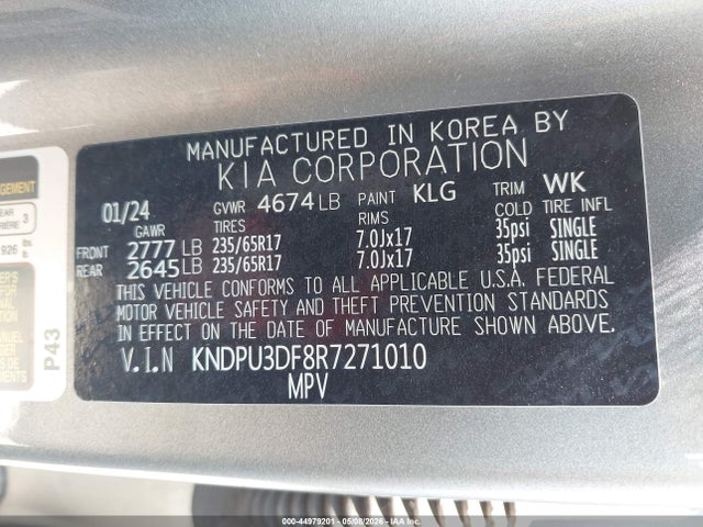 Aukcja sprzedaży 2024 Kia Sportage Lx, vin: KNDPU3DF8R7271010, numer aukcji: 44979201