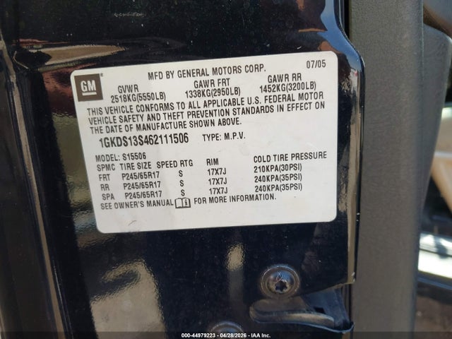 Продаж на аукціоні авто 2006 Gmc Envoy Sle, vin: 1GKDS13S462111506, номер лоту: 44979223