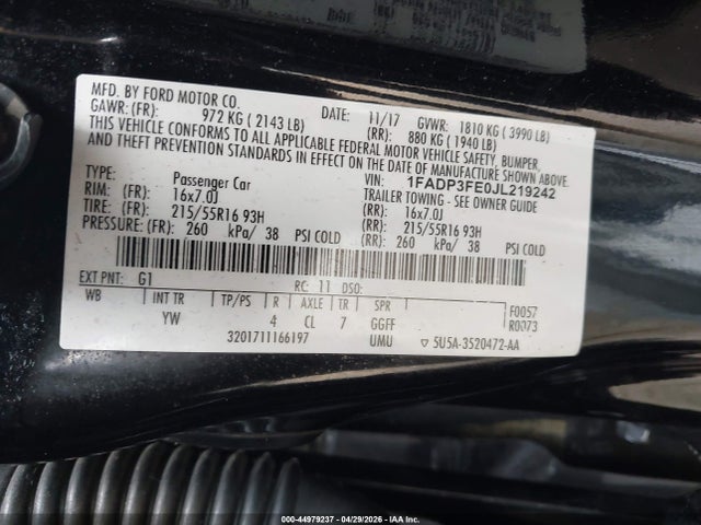Продажа на аукционе авто 2018 Ford Focus Se, vin: 1FADP3FE0JL219242, номер лота: 44979237