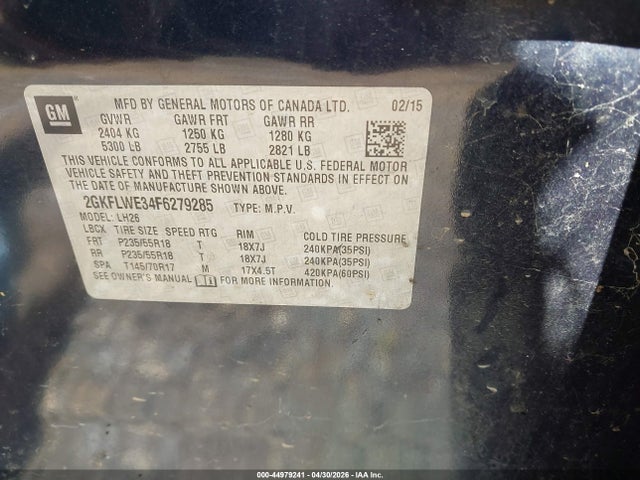 Продаж на аукціоні авто 2015 Gmc Terrain Sle-2, vin: 2GKFLWE34F6279285, номер лоту: 44979241