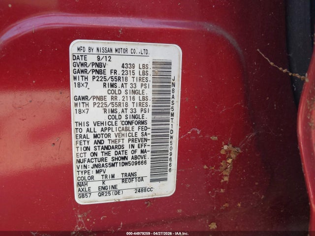 Aukcja sprzedaży 2013 Nissan Rogue Sv W/sl Pkg, vin: JN8AS5MT1DW509666, numer aukcji: 44979259