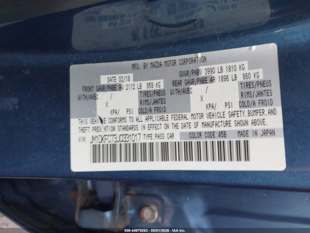 44979263 :رقم المزاد ، JM1DKFC73J0331017 vin ، 2018 Mazda Cx-3 Touring مزاد بيع