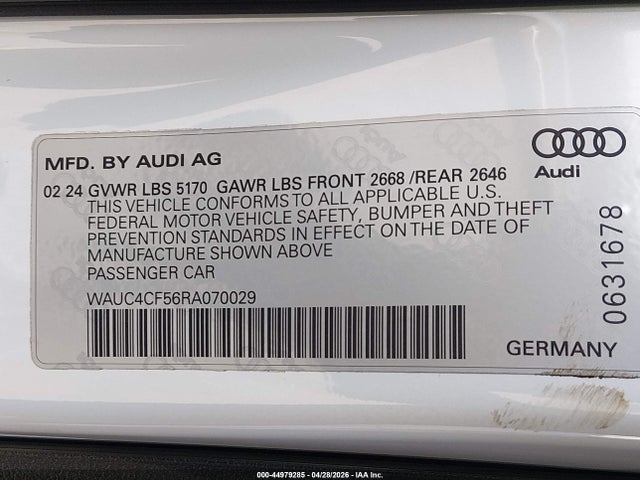 WAUC4CF56RA070029 Audi S5 Sportback Premium Plus Tfsi Quattro Tiptronic