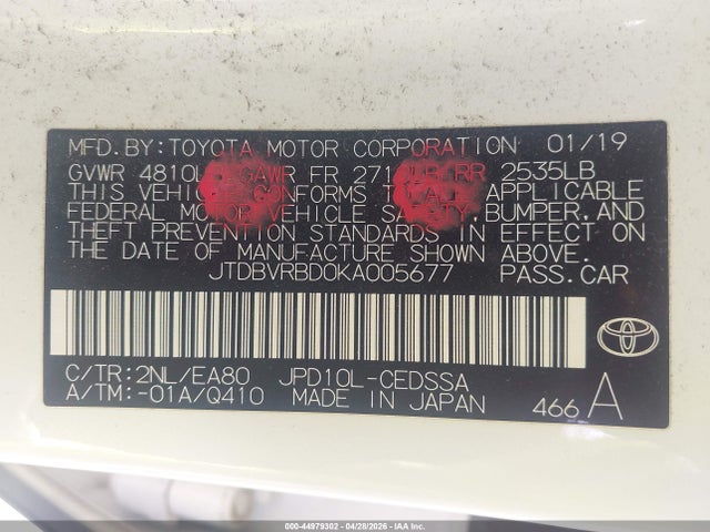 JTDBVRBD0KA005677 Toyota Mirai